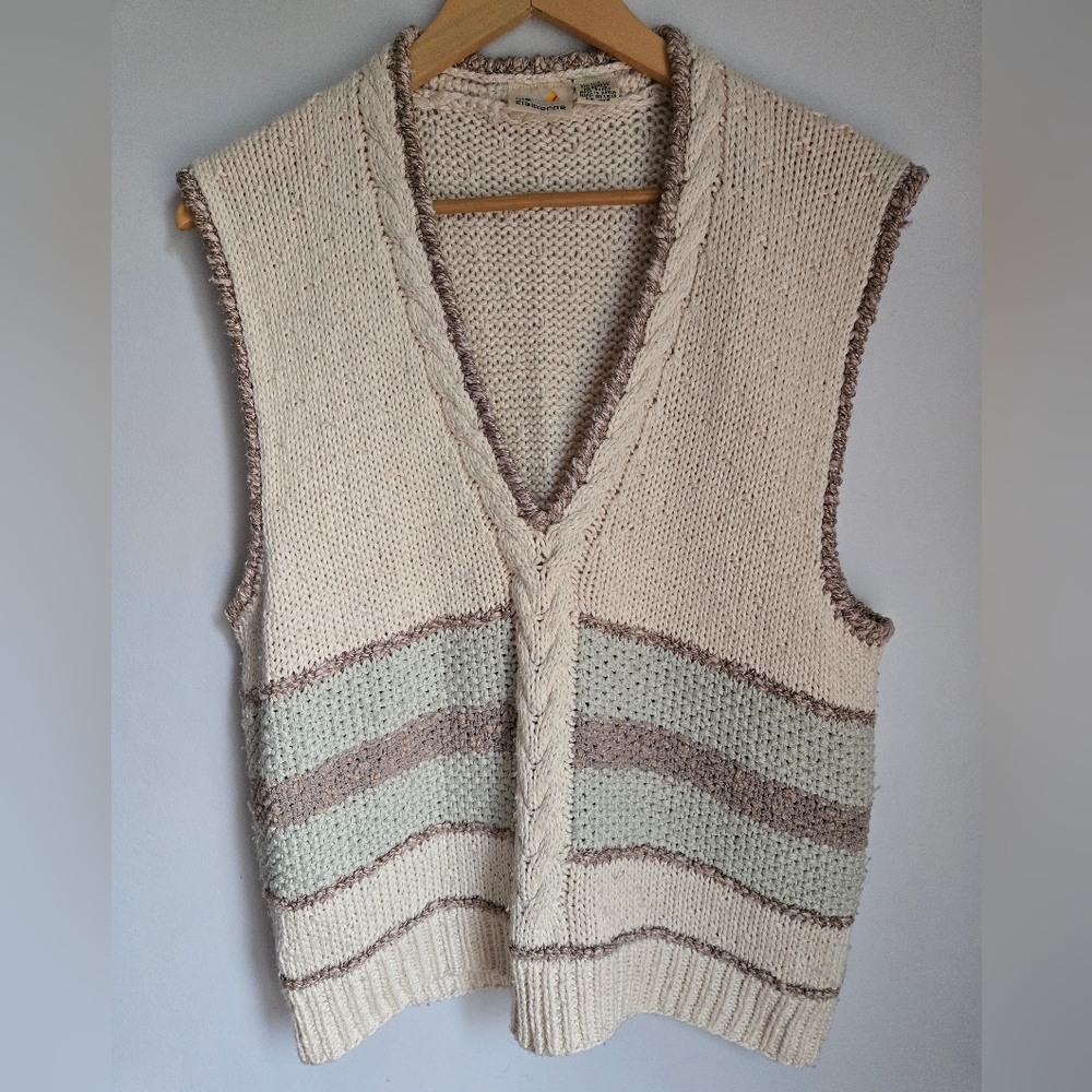 LIZ CLAIBORNE Vintage Striped Knit Sleeveless Silk Blend Sweater Vest